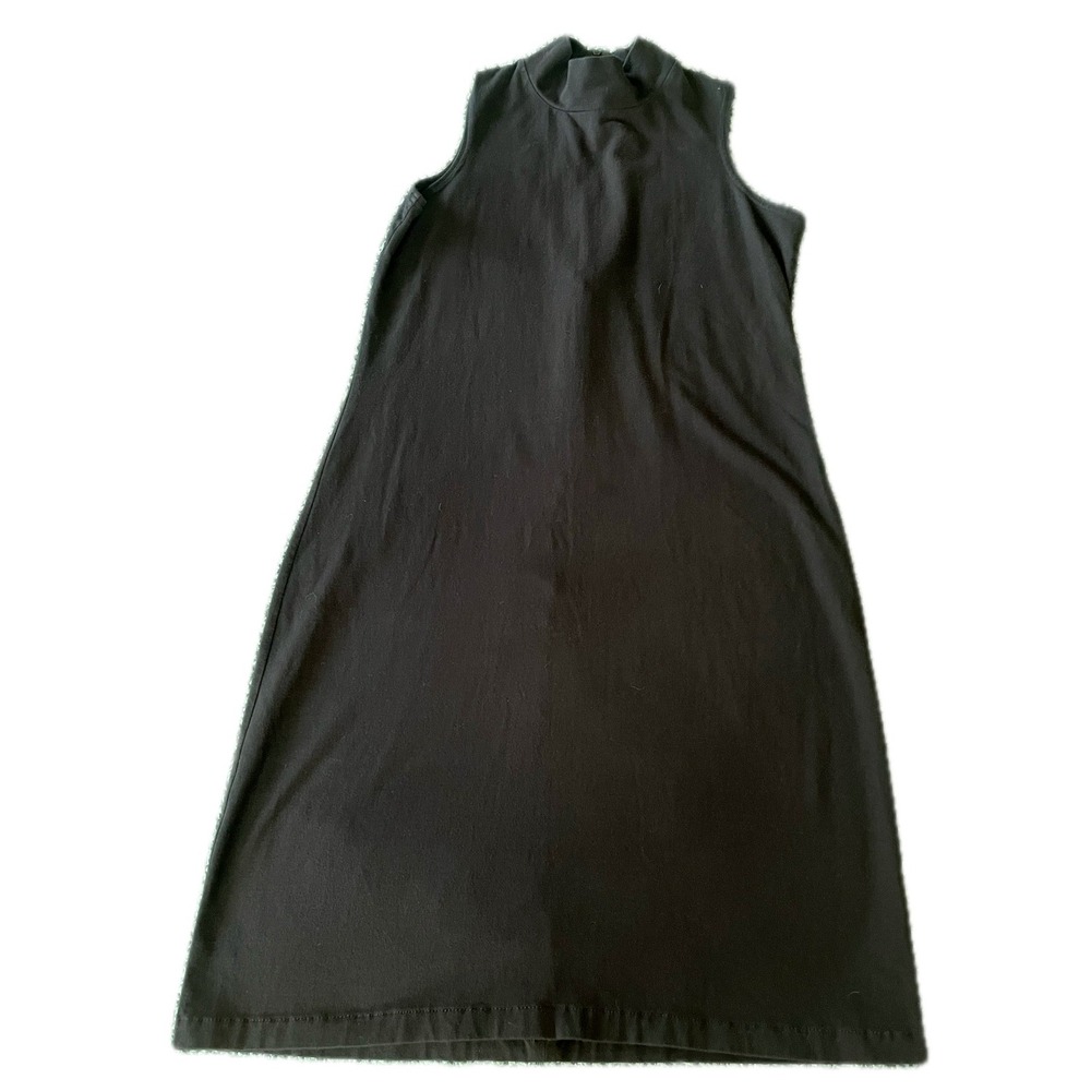 Vintage 90s Mock Neck Sleeveless Shift Dress Black Cotton Blend Size M Chic Fall